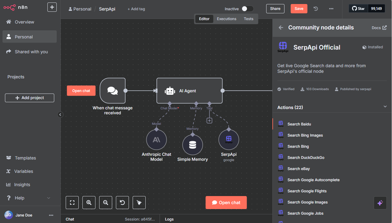 Dashboard de n8n